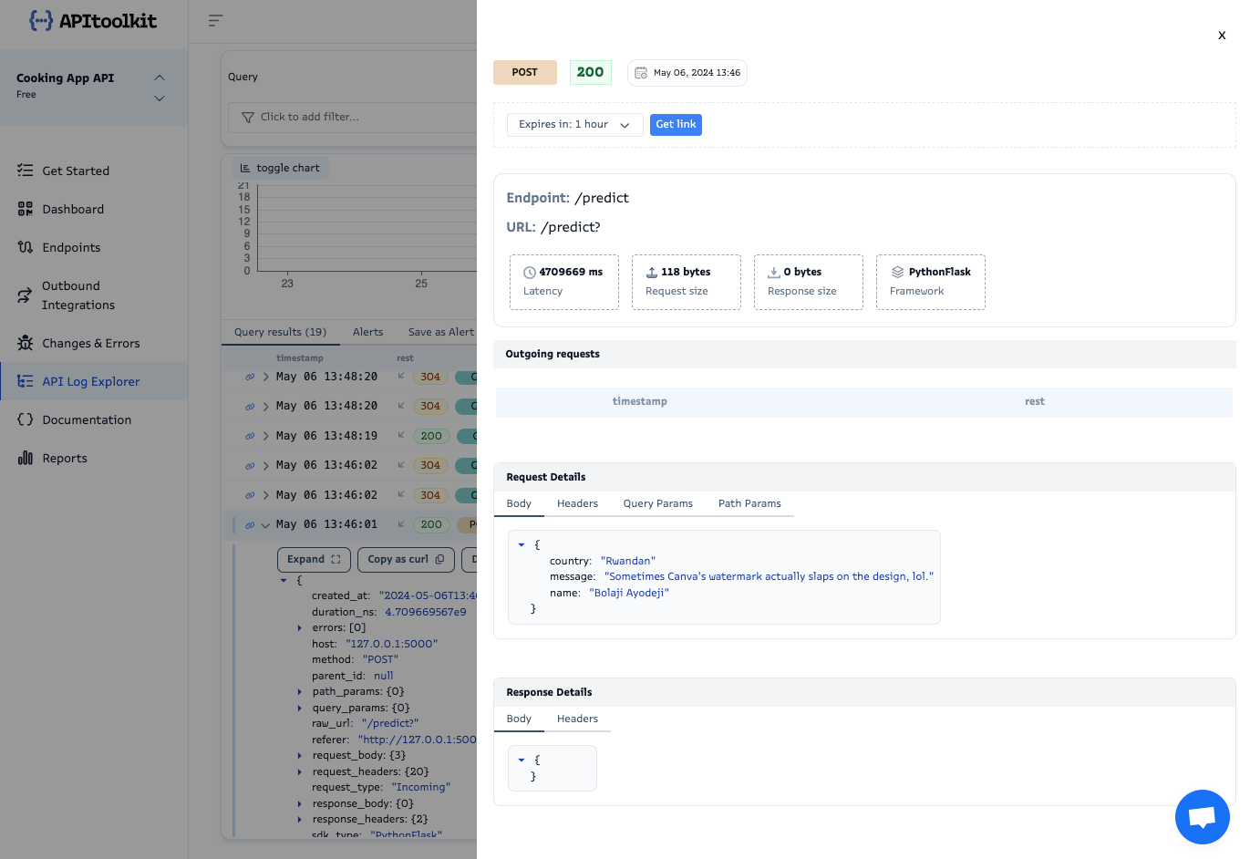Screenshot of monoscope dashboard