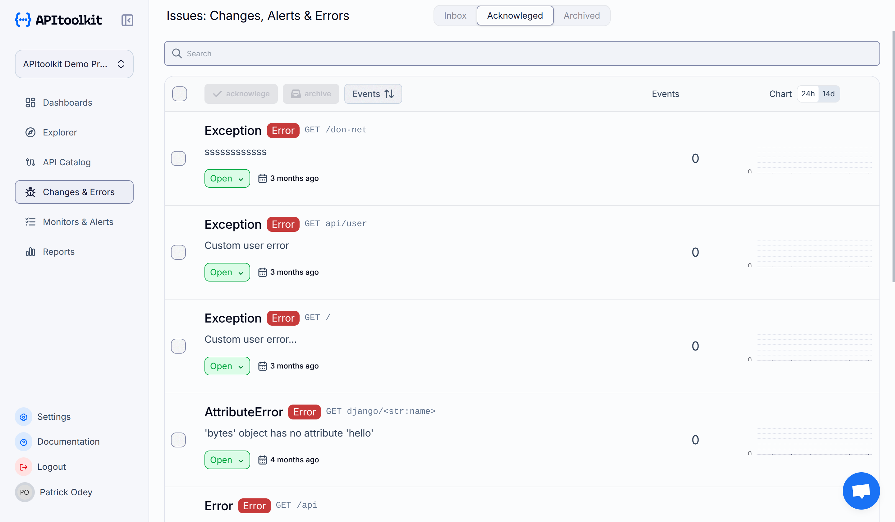 Screenshot of monoscope dashboard