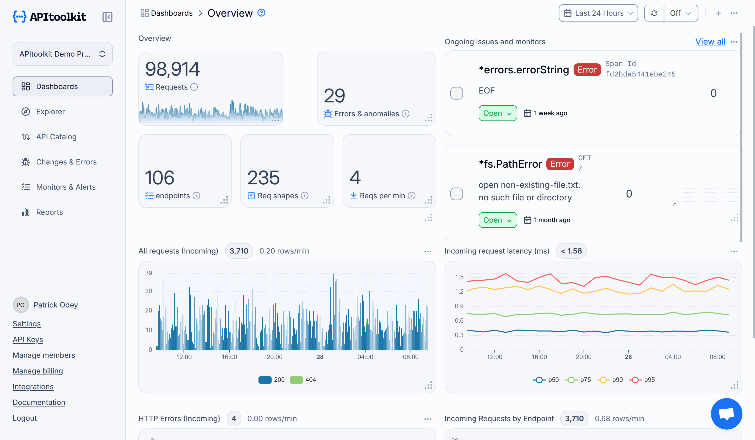 Screenshot of monoscope dashboard
