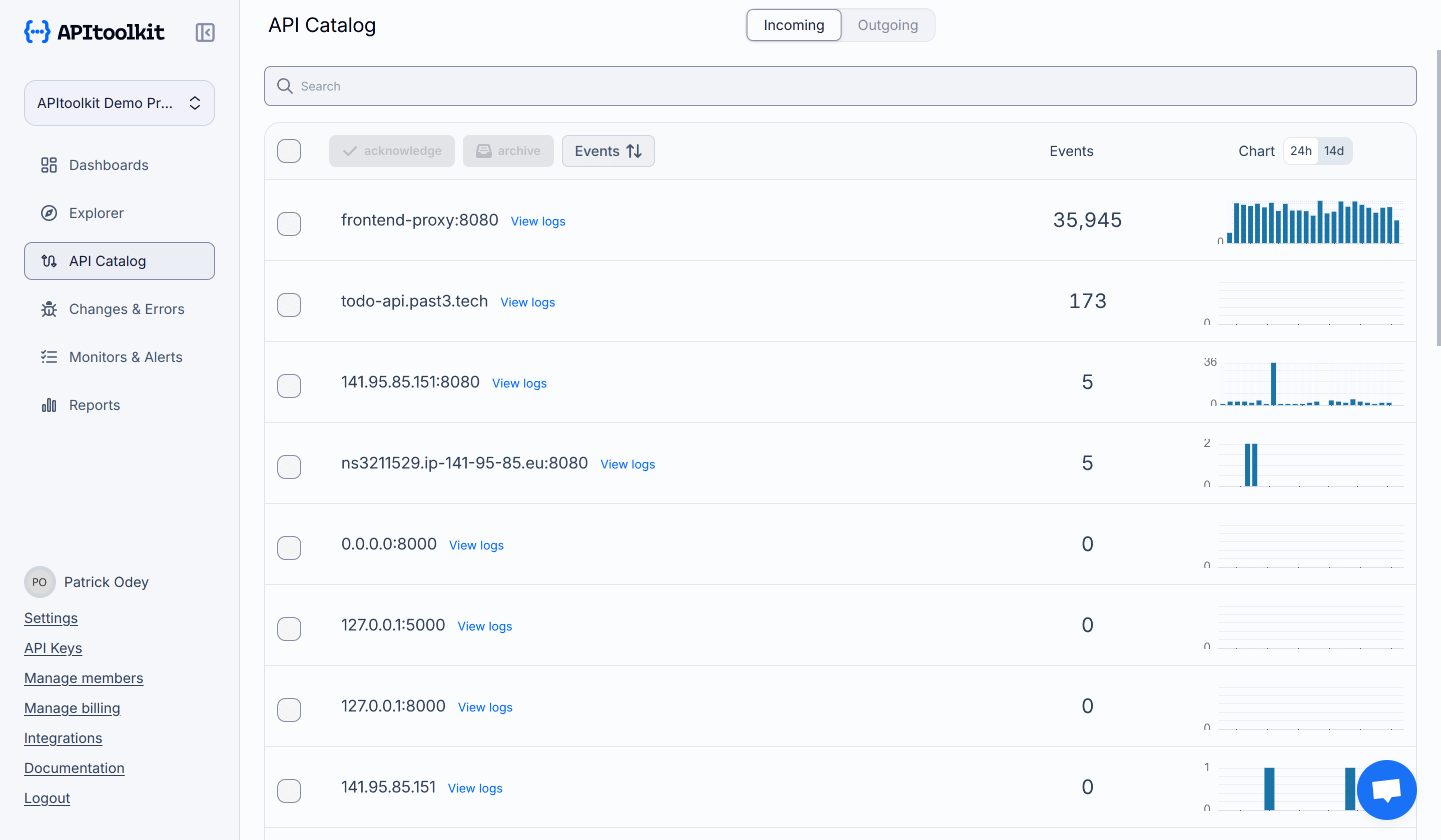 Screenshot of monoscope dashboard