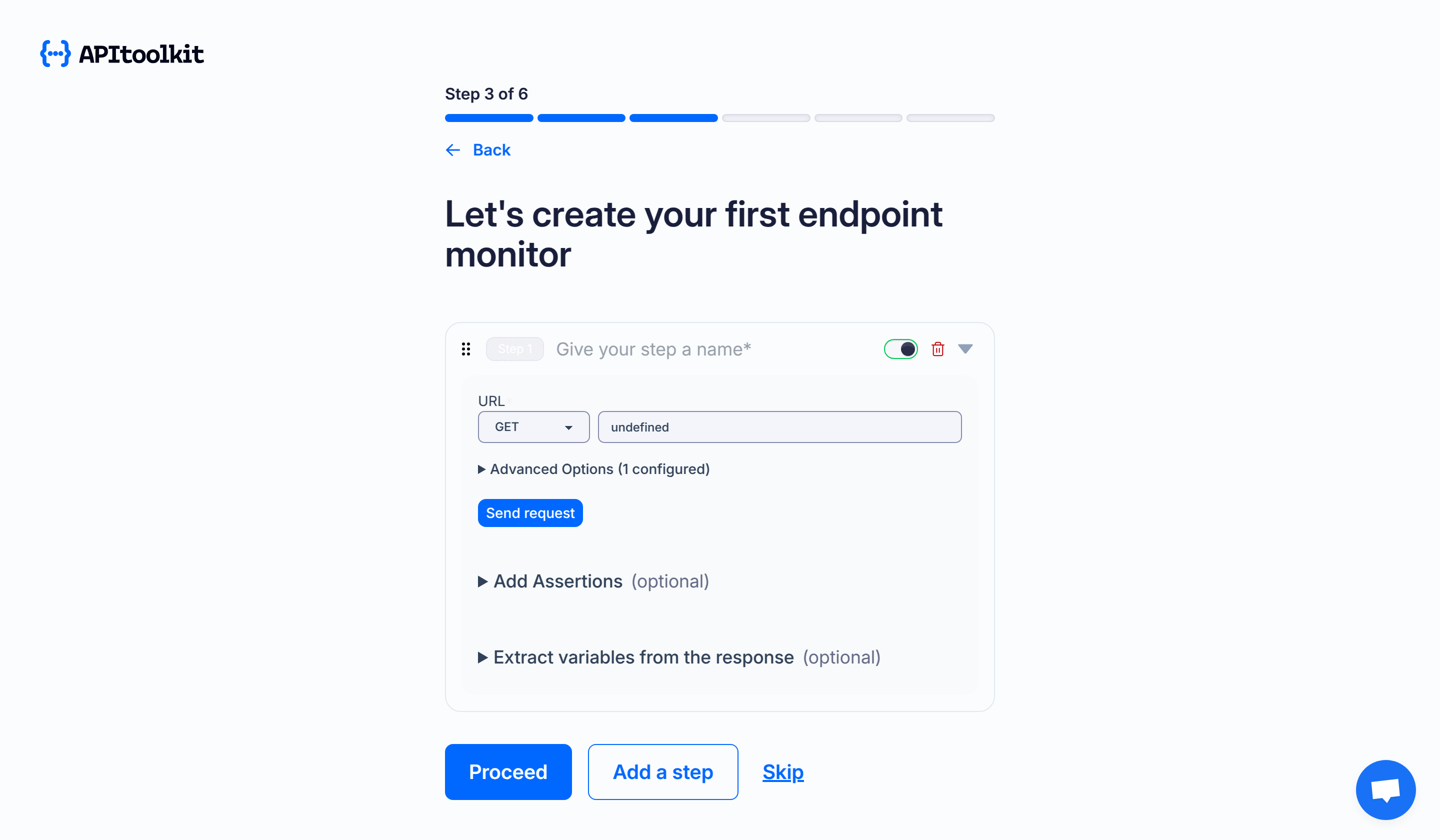 Screenshot of monoscope’s create new project page